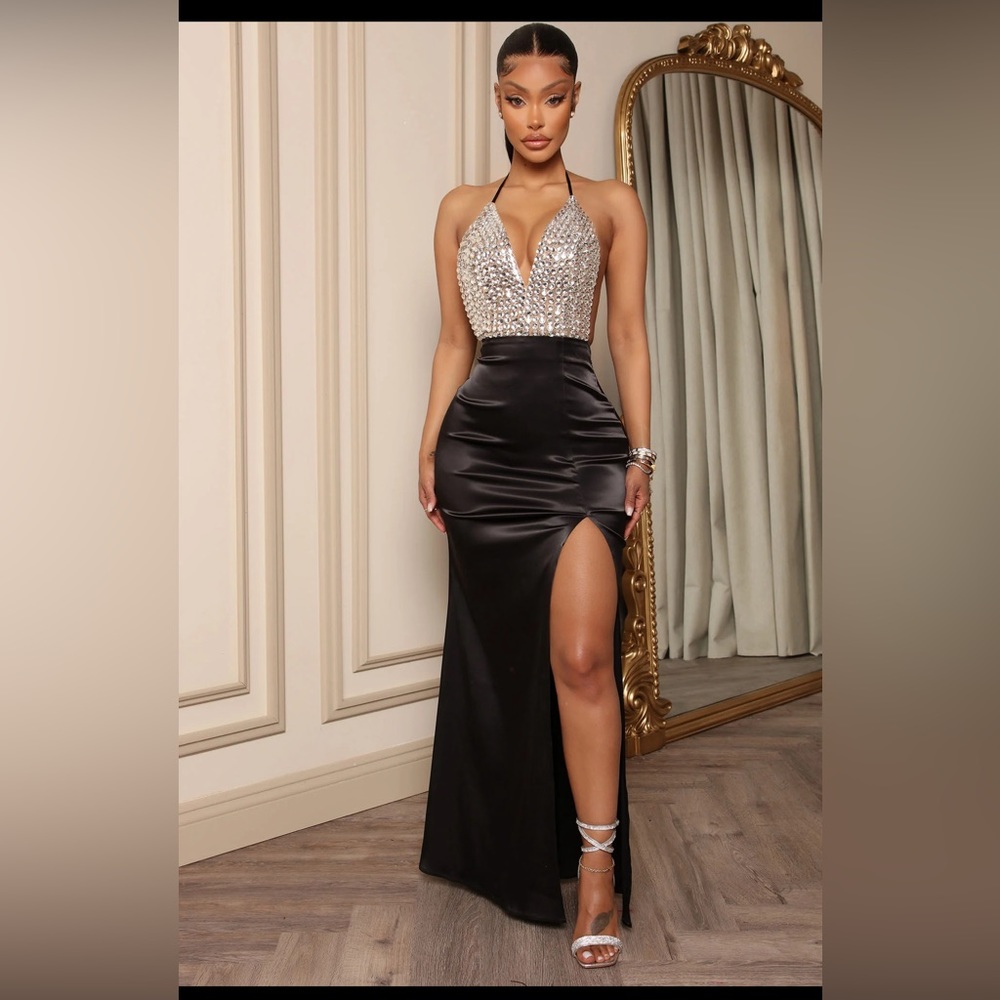 Fashion Nova Diamonds Forever Embellished Maxi Dress - Black